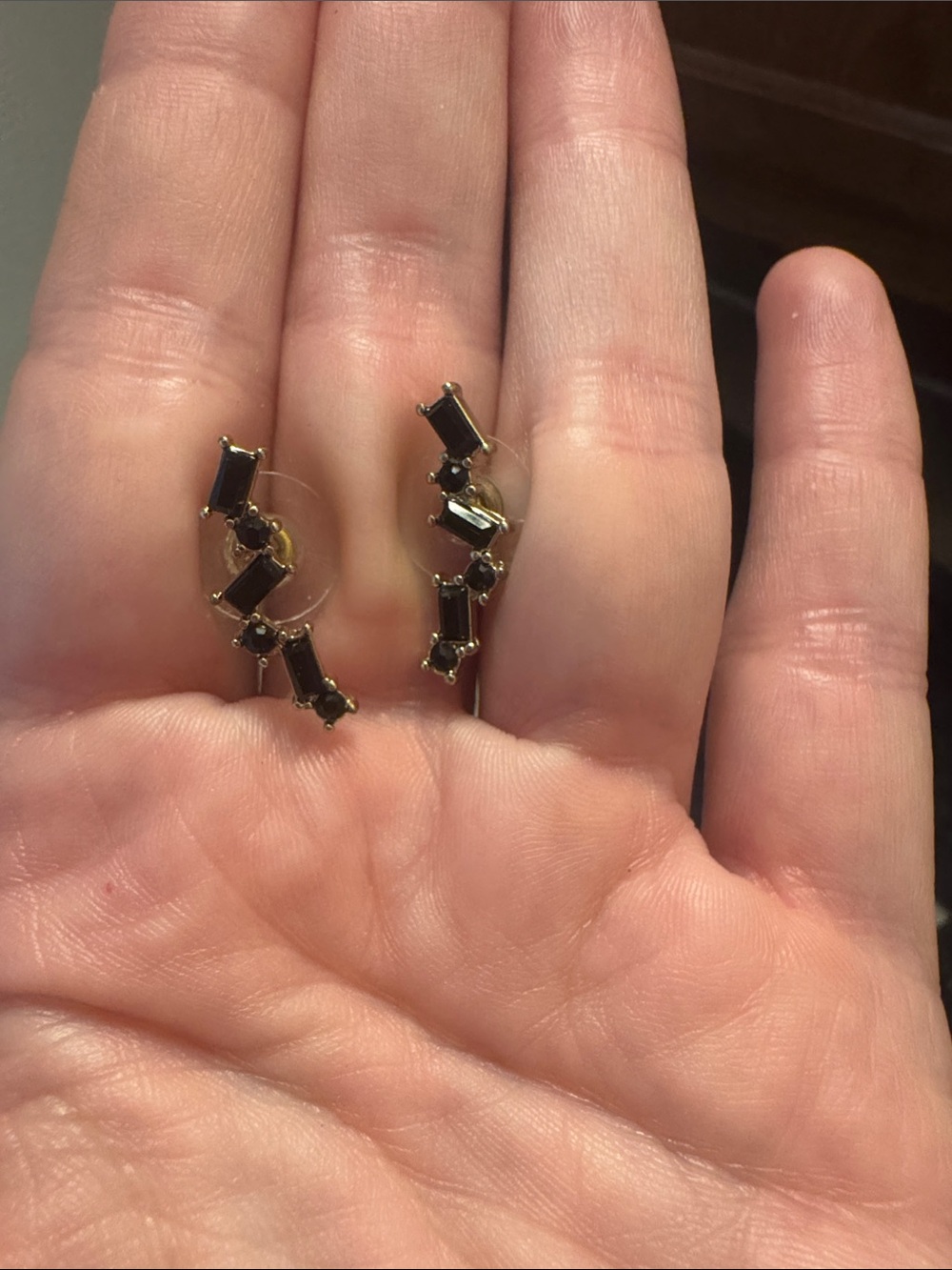 Gold-Tone Earrings with Black Baguette Stones